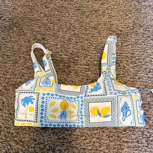 SwimZip Lemon Tile Print Swim Top Women's Medium UPF 50+‎ NEW